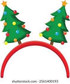 Red headband featuring two decorated Christmas trees and vibrant, colorful balls, adding festive flair for Christmas parties and spreading joyful holiday cheer among friends and family