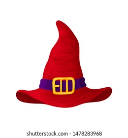 Red headdresses of wizards, magicians, witches of different colors and shapes. Isolated object on a white background. Vector illustration.