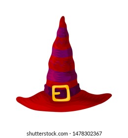 Red headdresses of wizards, magicians, witches of different colors and shapes. Isolated object on a white background. Vector illustration.