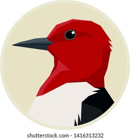 Red headed woodpecker. Birds collection. Vector illustration Round frame set