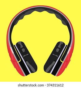 Red headphone isolated on gorse
