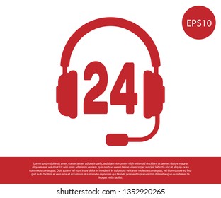 Red Headphone for support or service icon on white background. Concept of consultation, hotline, call center, faq, maintenance, assistance. Vector Illustration