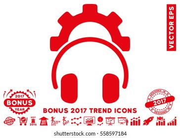 Red Headphones Configuration Gear icon with bonus 2017 year trend pictograph collection. Vector illustration style is flat iconic symbols, white background.