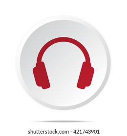 Red Headphones icon on white web button