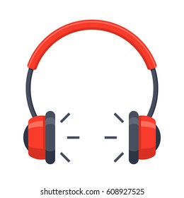 Red headphones icon, vector illustration in flat style