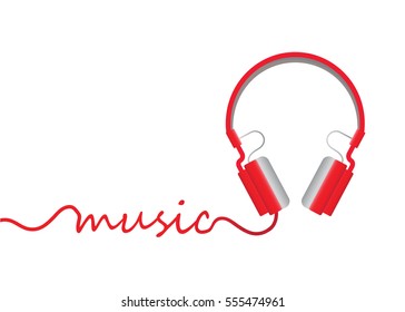 Red Headphones isolated on white background, vector illustration.