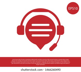 Red Headphones with speech bubble chat icon isolated on white background. Support customer service, hotline, call center, faq, maintenance.  Vector Illustration