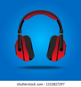 Red Headphones Vector, High Quality Entertainment Stereo Equipment Technology for Sound Studio.