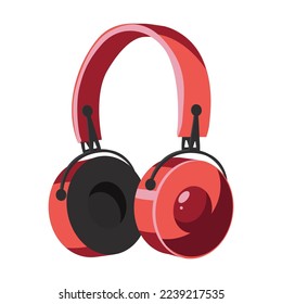 Red headphones vector illustration. Cartoon drawings of headsets or earphones for listening to music on white background. Music, technology, entertainment concept