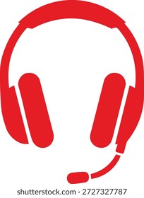 Auriculares rojos con el icono del micrófono para la comunicación y el símbolo del equipo audio