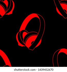red headset outline design with black background. seamless pattern. vector design