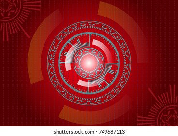Red Head-up display. HUD UI interface with digital futuristic cyber security theme. Good for app and web. Sci-Fi Screen circle with internet technology interface background lines and numbers. Vector