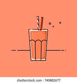 Red healthy smoothie in a vintage glass. Flat vector illustration. 