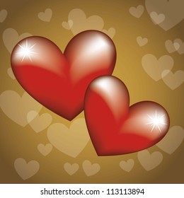red hears over brown background. vector illustration