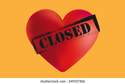 Red Heart 3D with black Closed Sign. 3D Heart in Red with CLOSED Text and orange Background 
Vector illustration for book cover, brochure, flyer, magazine, CD cover design, website, app,annual report