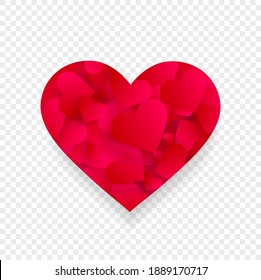 Red Heart 3d Effect Shape, Icon With Small Hearts Or Petals Inside Isolated On Transparent Background. Love, Marriage, Romance Element For Valentines Day Or Wedding Card. Vector Illustration, Clip Art