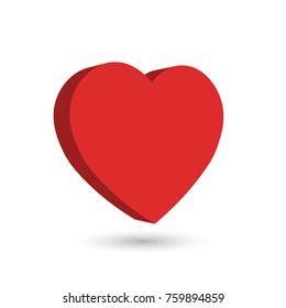 Red heart. 3D vector object with dropped shadow.