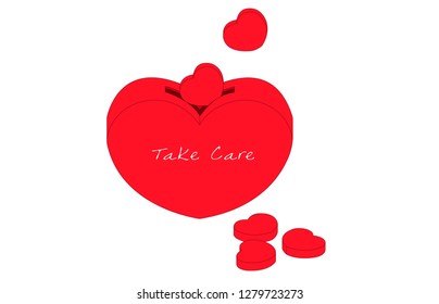 Red Heart 3D vector on white background for valentine day is mean take care in vector style