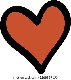 Red Heart in 70s or 60s Retro Style. Love 1970 Icon. Seventies Element. Groovy Flowers. Hand Drawn Vector Illustration.