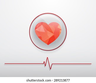 Red heart abstract isolated with heart beat on a white background.
