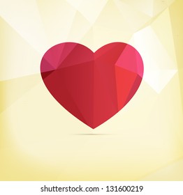 Red heart with abstract polygon style background / polygon style heart