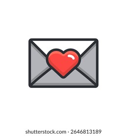 Coração vermelho adorna cinzento envelope ilustração design isolado