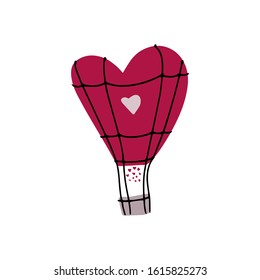 Red heart aerostat on white background. Valentines day greeting card. Vector illustration EPS 10.