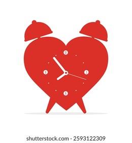 Red heart alarm clock. Wedding and valentine day concept. Тime to love with red heart. Wake up with a smile or time to date with my lover on Valentine Day. flat vector illustration