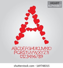 Red Heart Alphabet and Numbers Vector