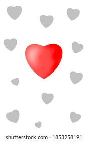 corazón rojo entre corazones grises