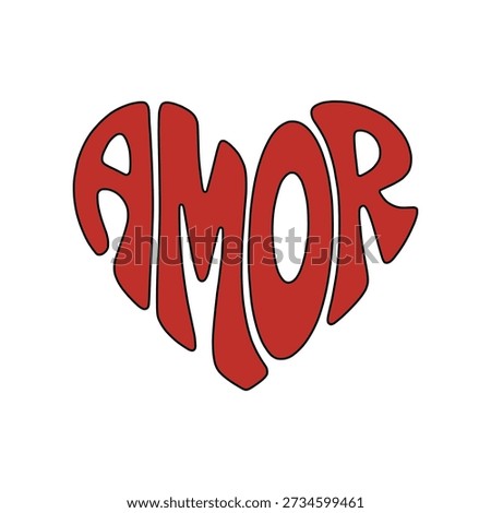 Red Heart Amor Typography Vector Illustration in Retro Bubble Font Style for Romantic Designs