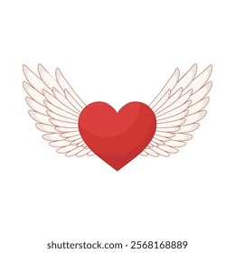 A red heart with angel wings in flight, ideal for Valentine's Day and other romantic-themed events. Vector illustration.