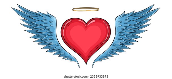 Red heart with angel wings and halo