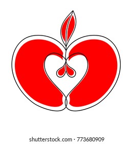 Red Heart apple Like Logo. Suitable for wall art, handmade craft items, stationery, invitations, cards, handmade cards, announcements, scrapbook, graphic and web design.