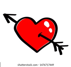 Red heart with an arrow against white background. Vector illustration.