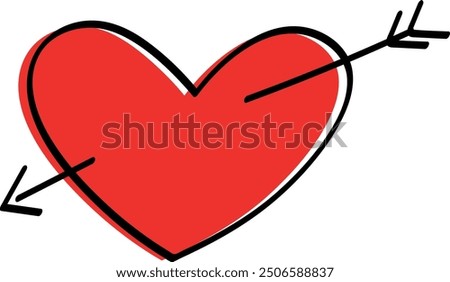 Red Heart with Arrow in Bold Outline for Love and Romance Designs