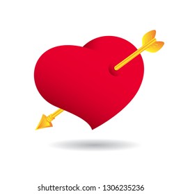 Red heart with an arrow Cupid