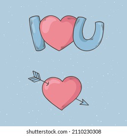 Red Heart with Arrow  in doodle style. Greeting Card with hand drawn phrase – I Love you. Love and Valentine’s Day concept. Designs for greeting cards, print, web, wrapping paper or fabric template