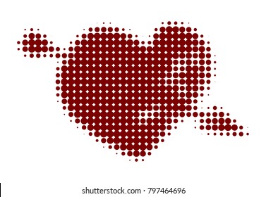 red heart with arrow halftone style on white isolated background