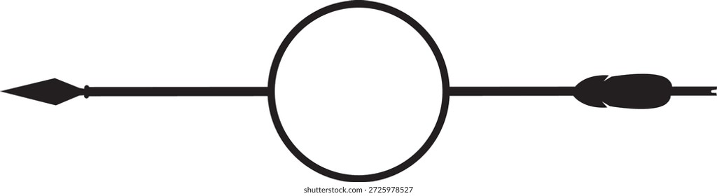 Rotes Herz und Pfeil horizontales Monogramm Frame Vektorgrafik. Minimalistisches Romantiksymbol mit einem zentralen kreisförmigen Namensschild, lebendigen Rottönen und einer sauberen, flachen Ästhetik, einzeln auf weißem Hintergrund. Professionelle Grafik für Hochzeitsbranding, personalisierte Jubiläumsgeschenke und Vinylschneiden.