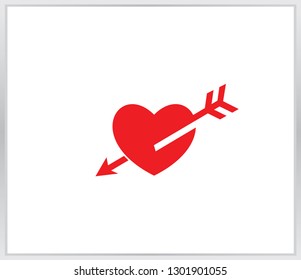 Red heart with arrow icon. heart symbol flat style on white background