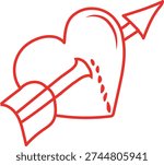 Red Heart with Arrow Line Art Vector Illustration