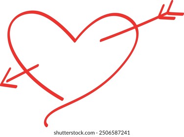 Red Heart with Arrow Line Art for Love and Cupid Themes