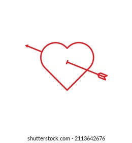Red heart with arrow. Red love symbol. for poster, card, banner valentine day, wedding. Print for tee, t-shirt.
