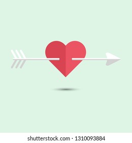 Red heart with arrow on color background. Template for Valentine's Day greeting card. Vector illustration