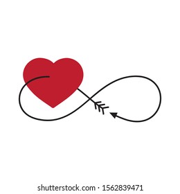 red heart and arrow stylized as infinity symbol, vector