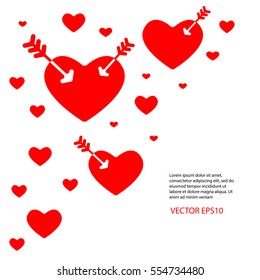 Red heart and arrow vector background for st valentine's day