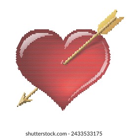 Corazón rojo con una flecha de círculos vectoriales