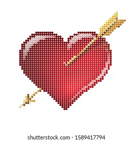 Red heart with an arrow. Vector dots illustration