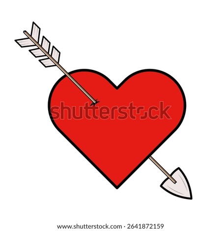 Red Heart with Arrow Vector Illustration. This vector illustration features a bright red heart pierced diagonally by a wooden arrow. 